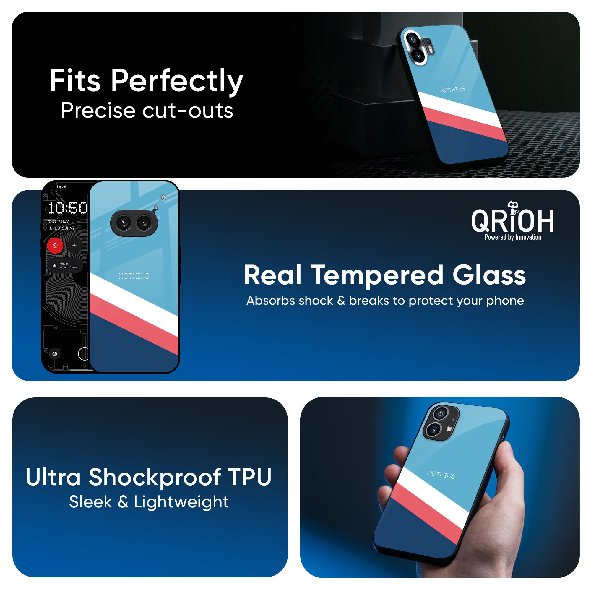 Pink & White Stripes Glass Case For Nothing CMF Phone 1