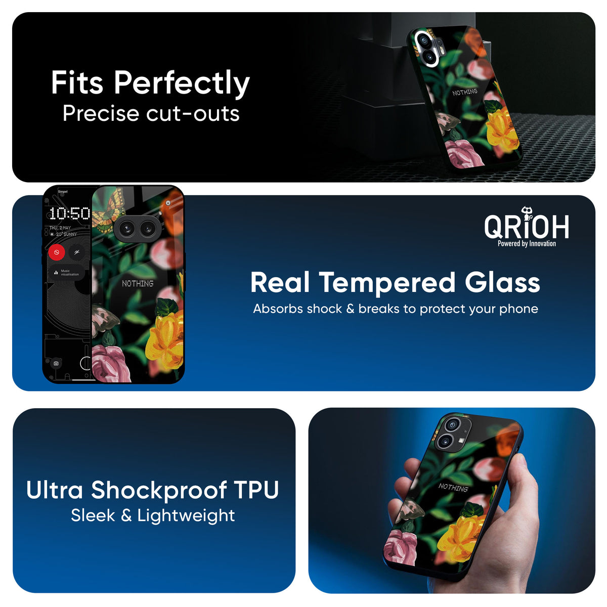 Flowers & Butterfly Glass Case for Nothing CMF Phone 1