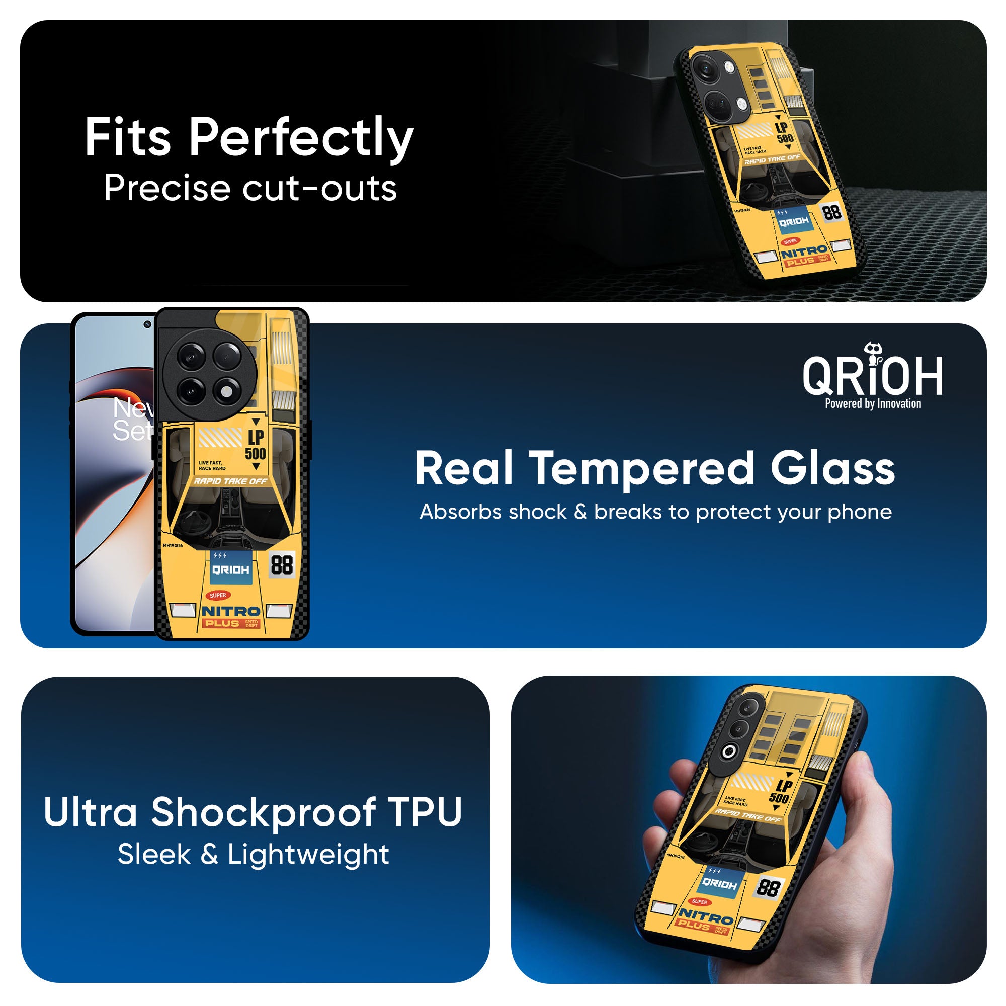 Yellow Racing Car Glass Case for OnePlus Nord