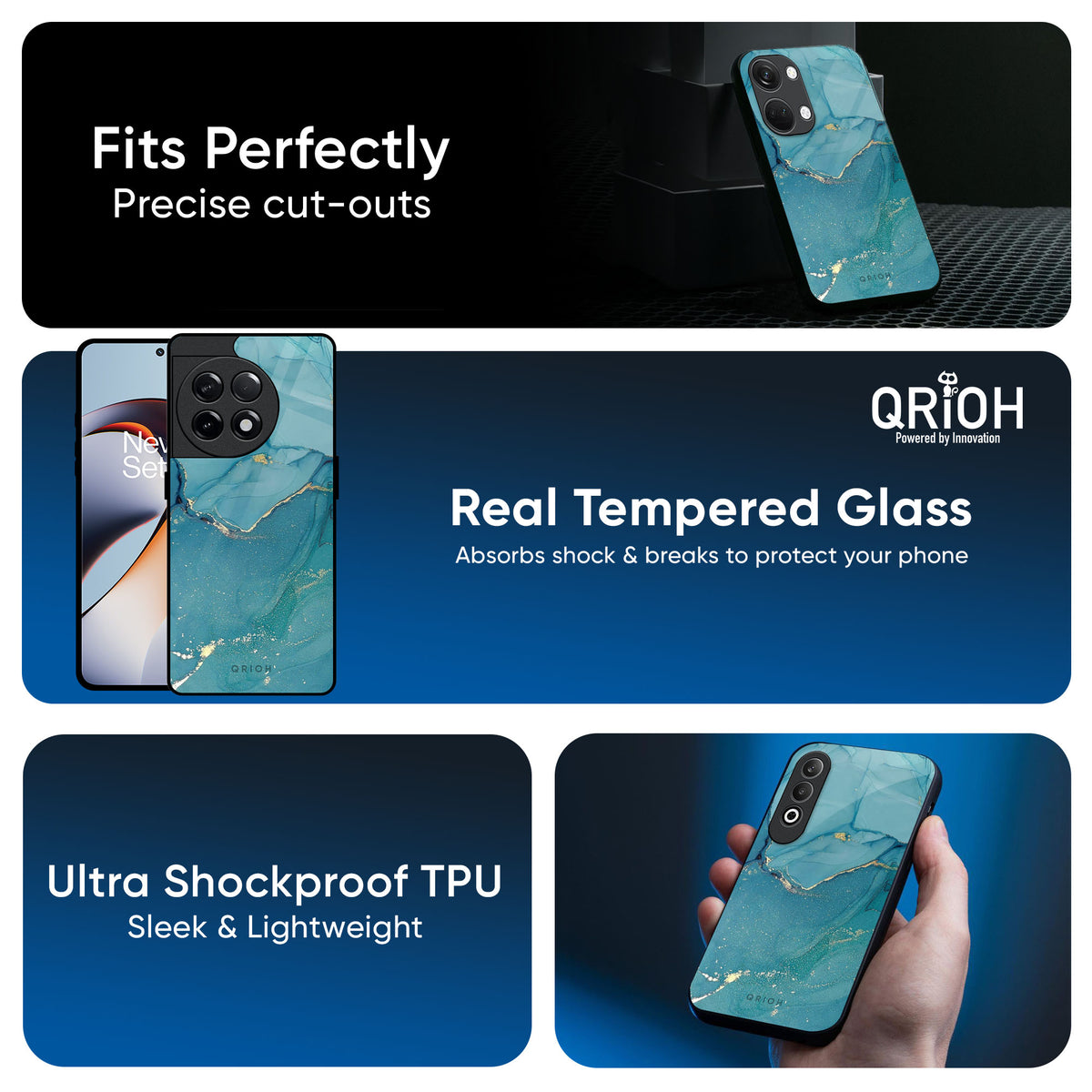 Blue Golden Glitter Glass Case for OnePlus Nord 4 5G