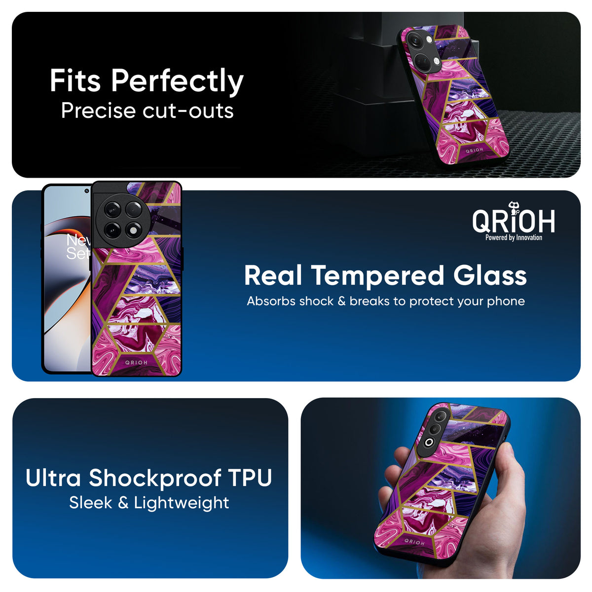 Electroplated Geometric Marble Glass Case for OnePlus Nord 4 5G