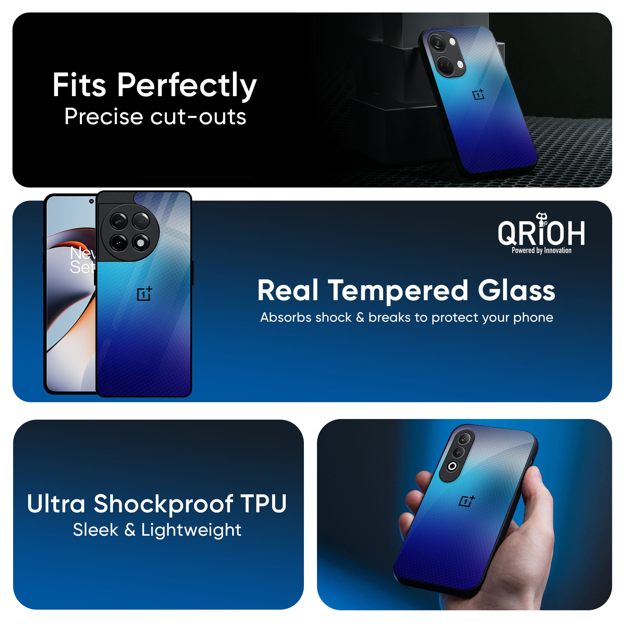 Blue Rhombus Pattern Glass Case for OnePlus Nord 4 5G