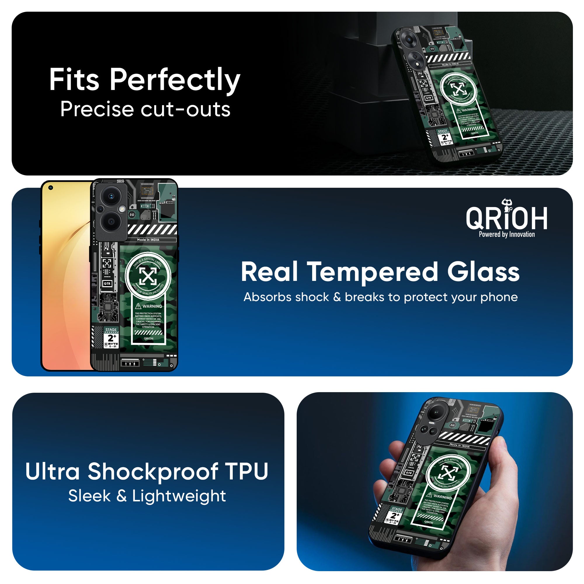 Green Camo Circuit Glass Case for Oppo Reno4 Pro