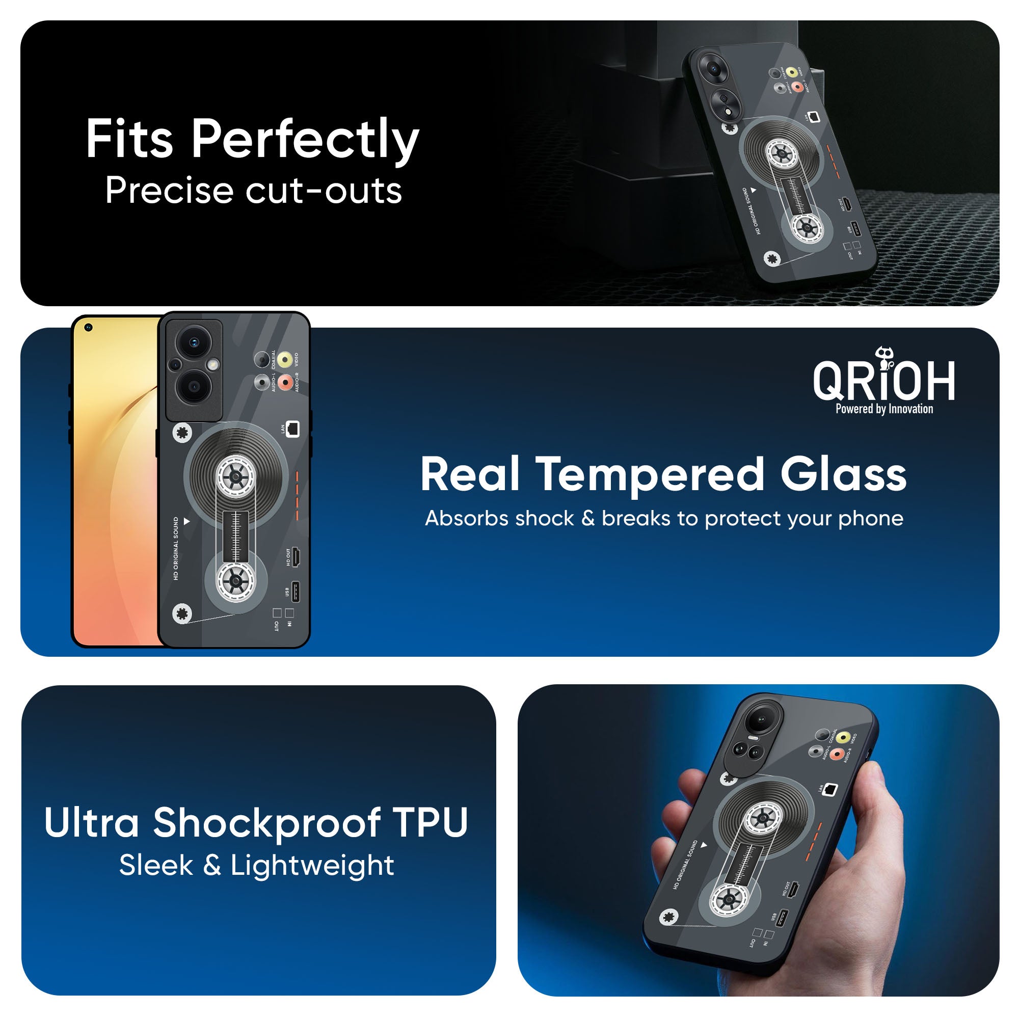 Retro Recorder Glass Case for Oppo Reno4 Pro