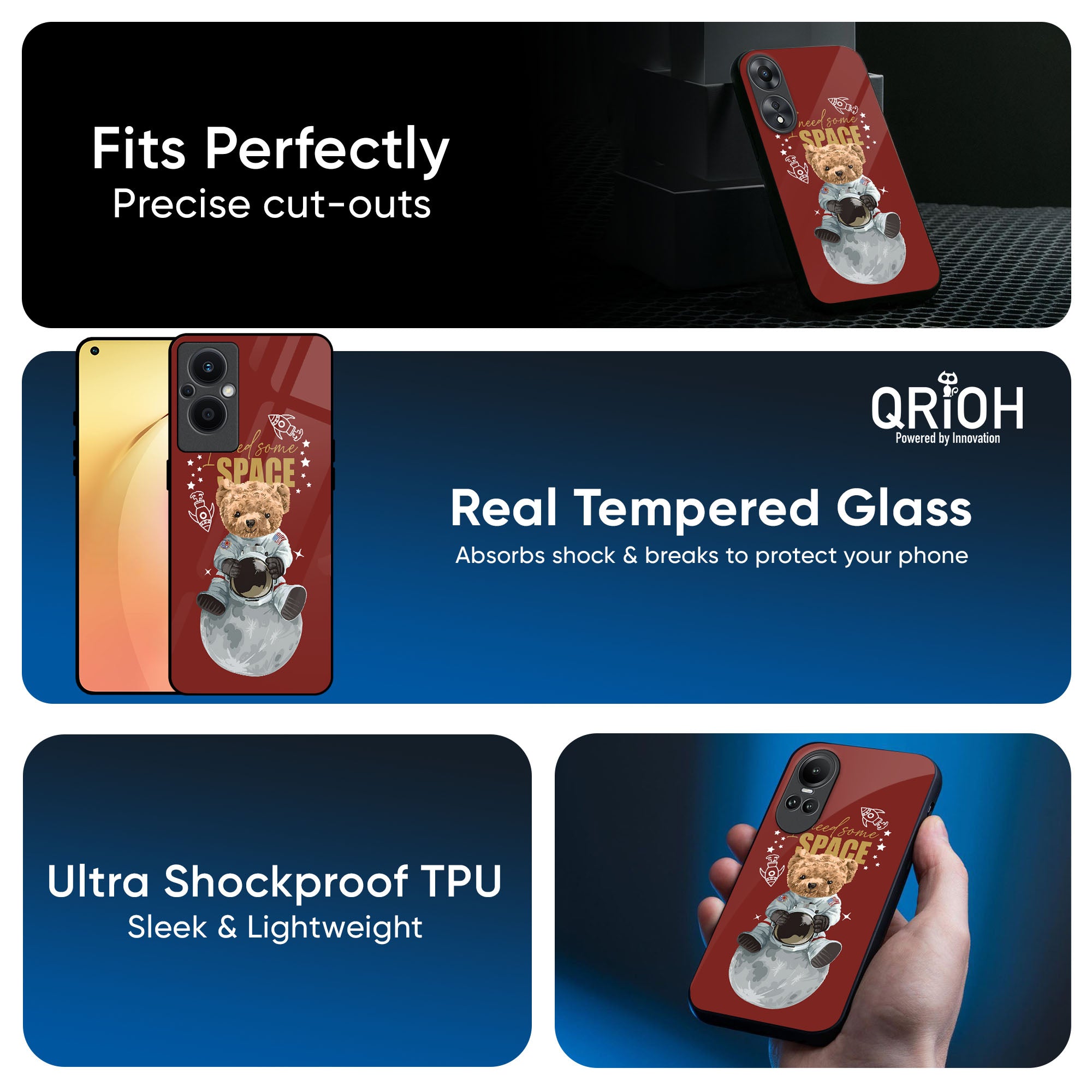 Astronaut Bear Glass Case for Oppo Reno4 Pro