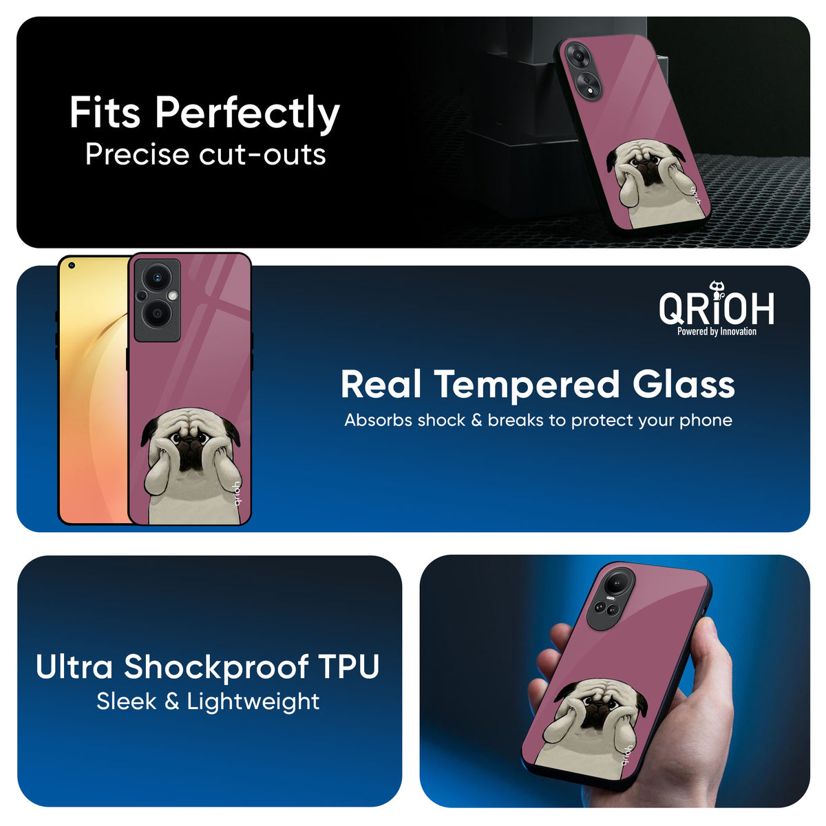 Funny Pug Face Glass Case For OPPO A3 Pro 5G