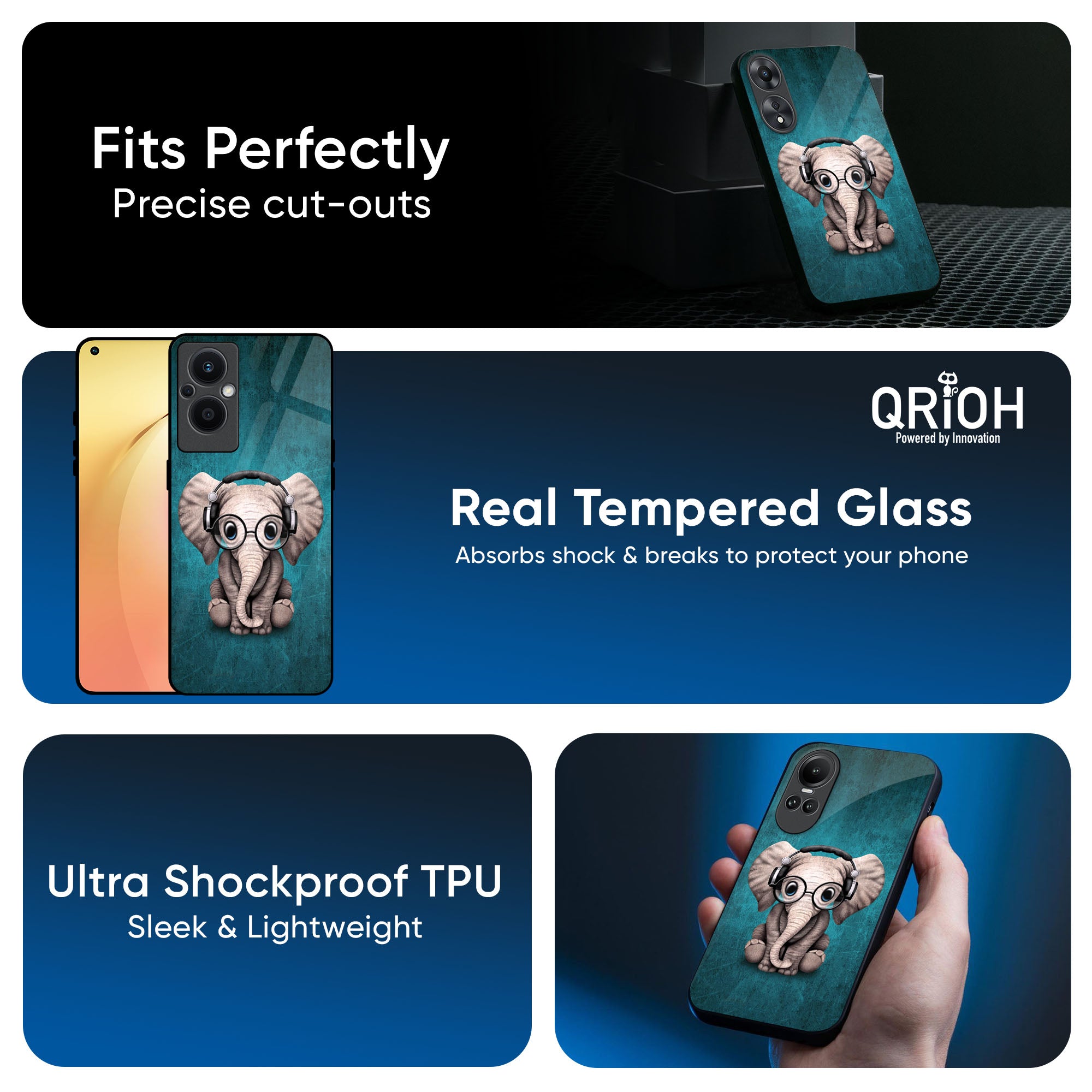 Adorable Baby Elephant Glass Case For OPPO A3 Pro 5G