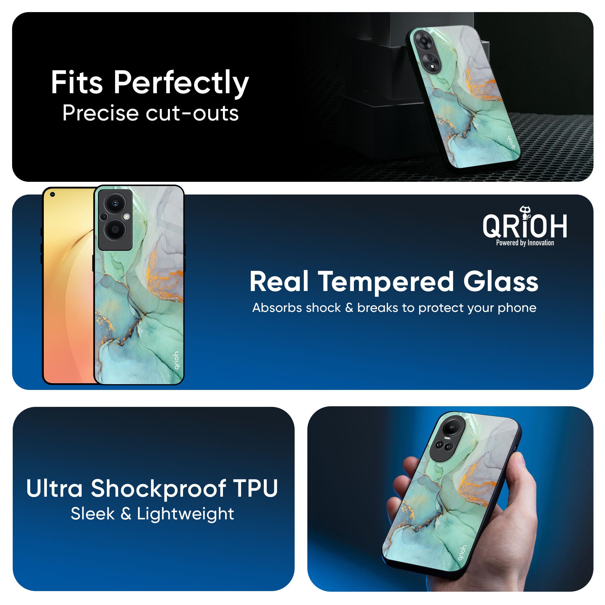 Green Marble Glass Case for OPPO A3 Pro 5G