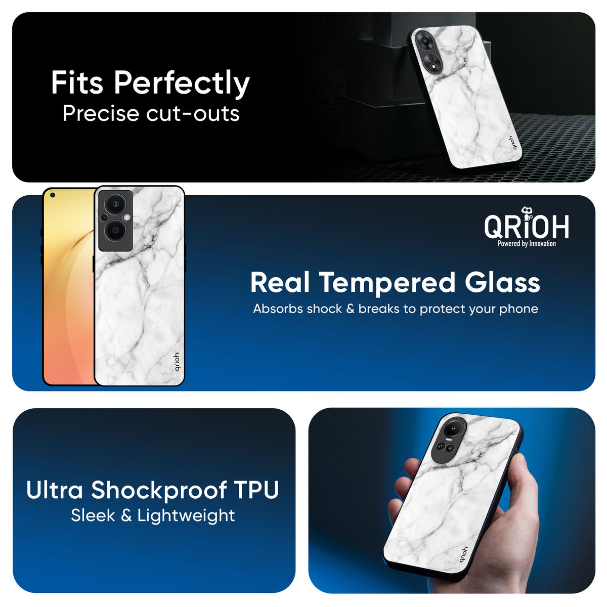 Modern White Marble Glass Case for OPPO A3 Pro 5G
