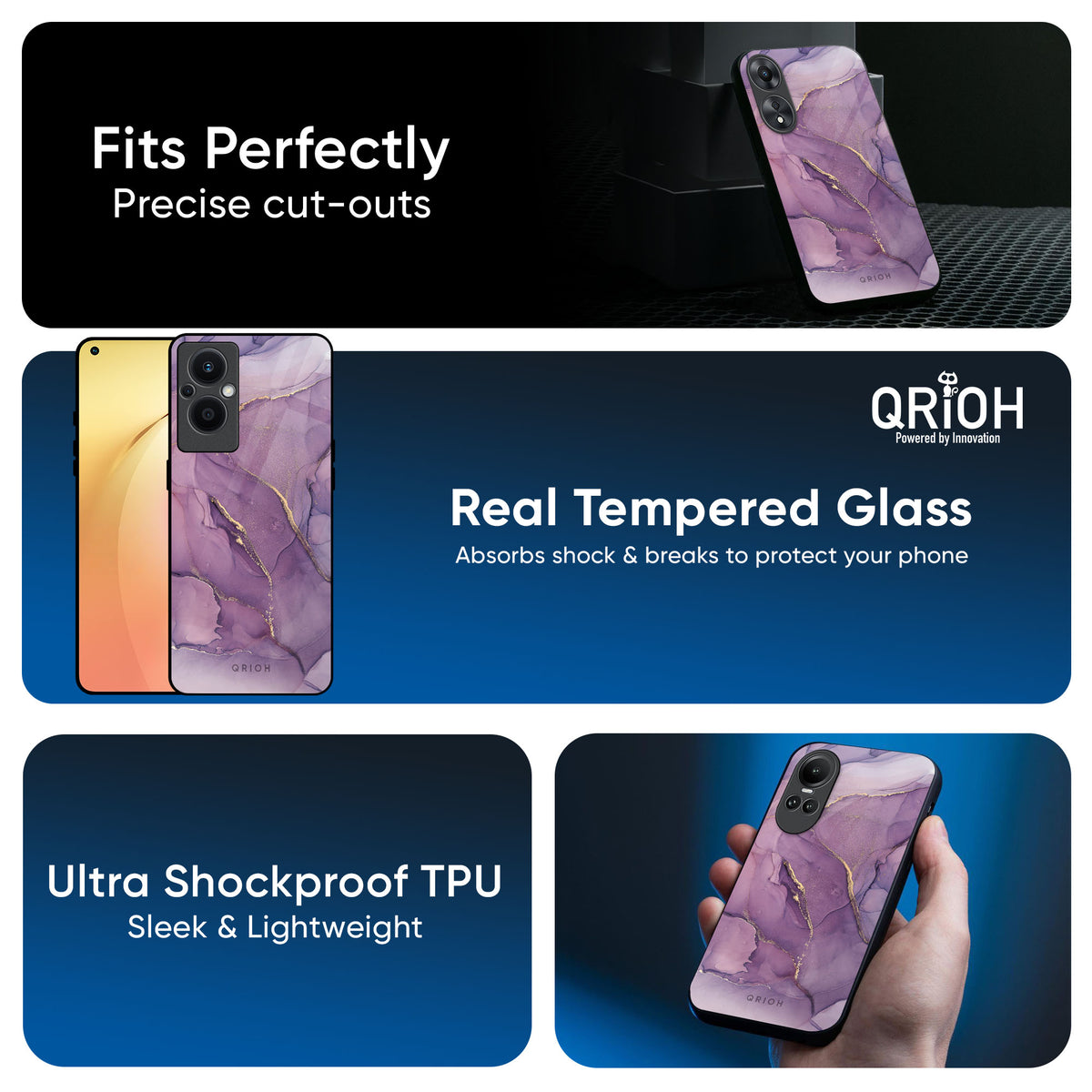 Purple Gold Marble Glass Case for OPPO A3 Pro 5G