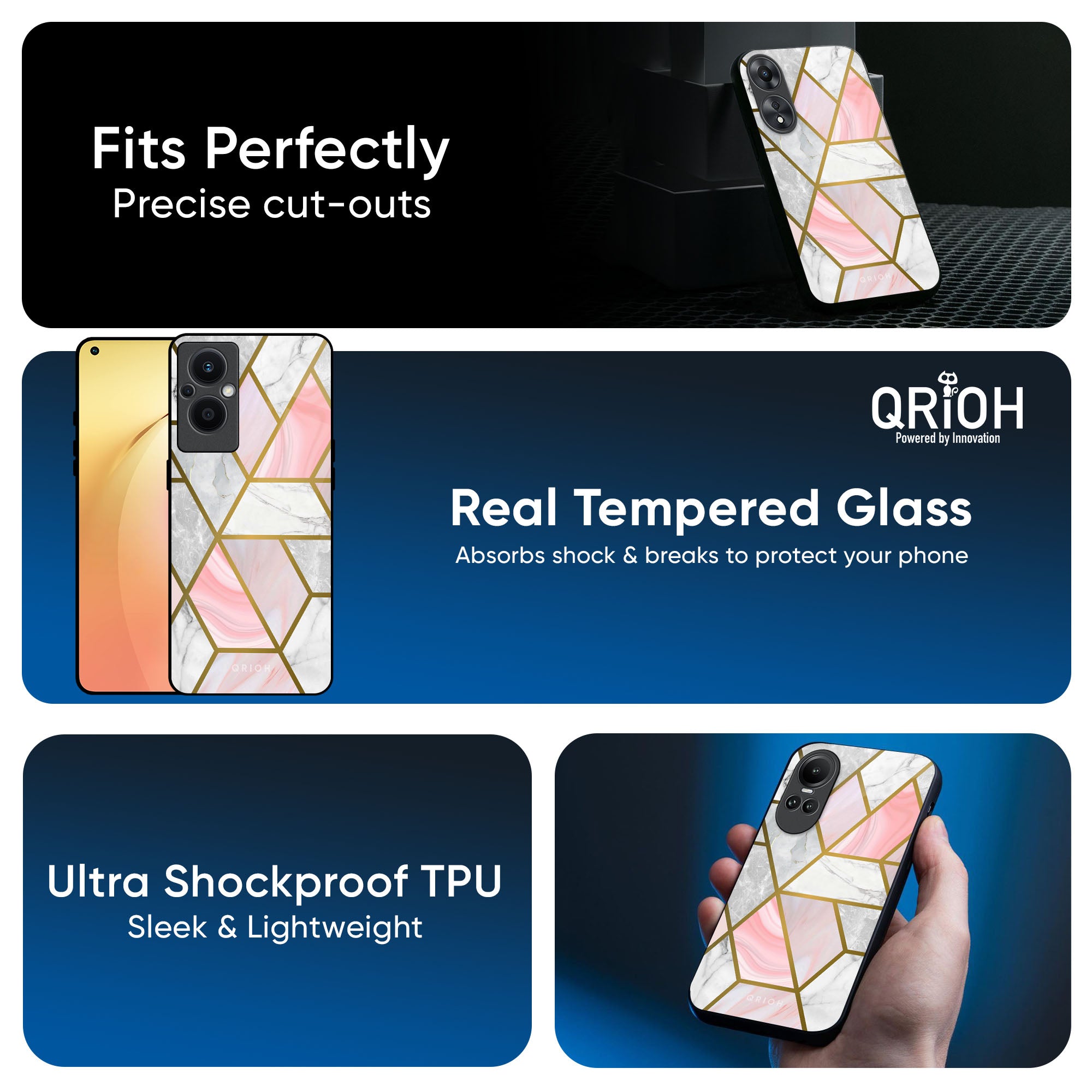 Geometrical Marble Glass Case for OPPO A3 Pro 5G