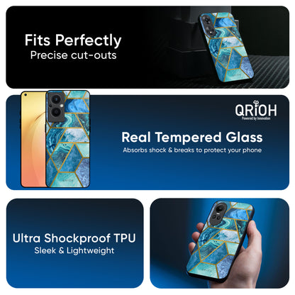 Turquoise Geometrical Marble Glass Case for OPPO A3 Pro 5G
