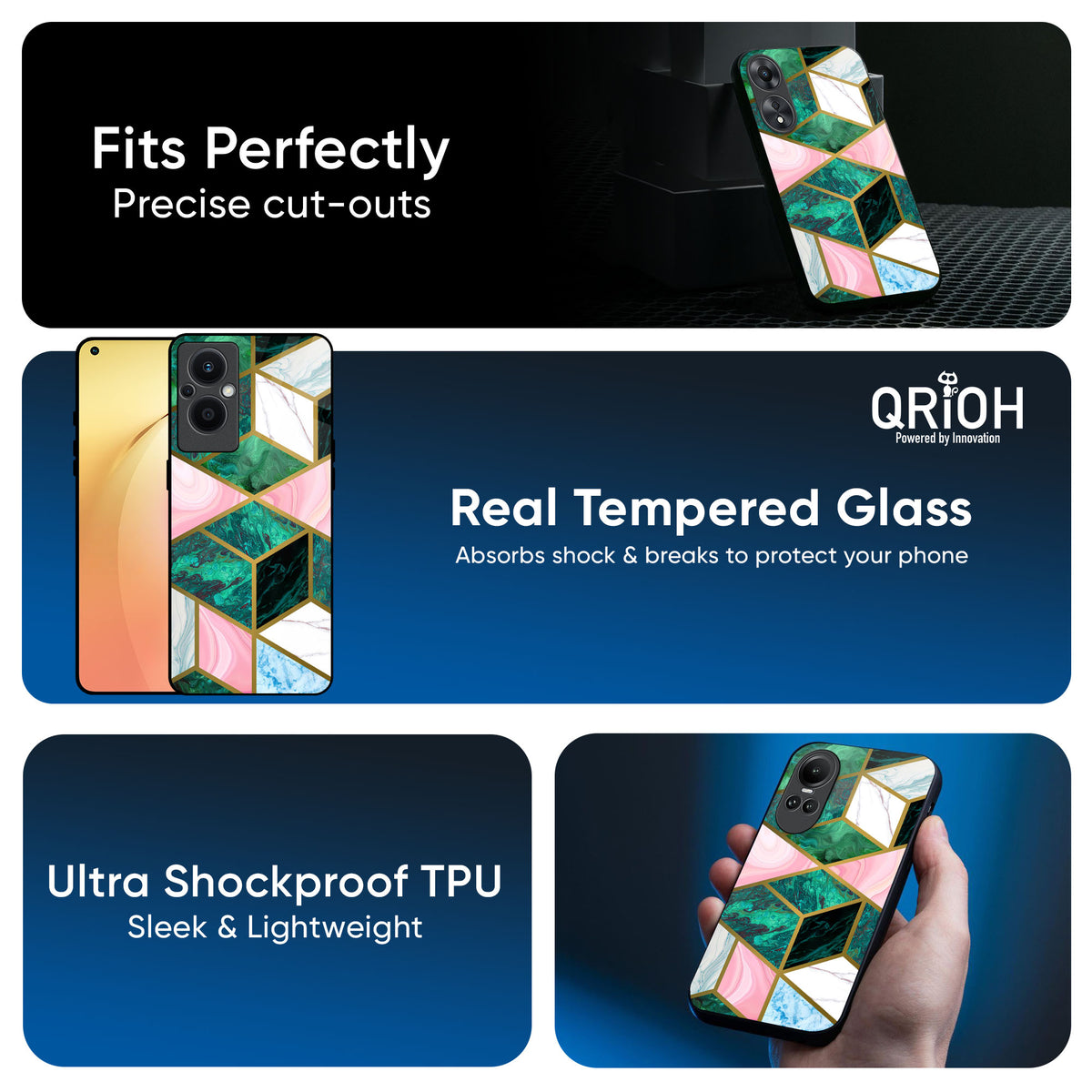 Seamless Green Marble Glass Case for OPPO A3 Pro 5G