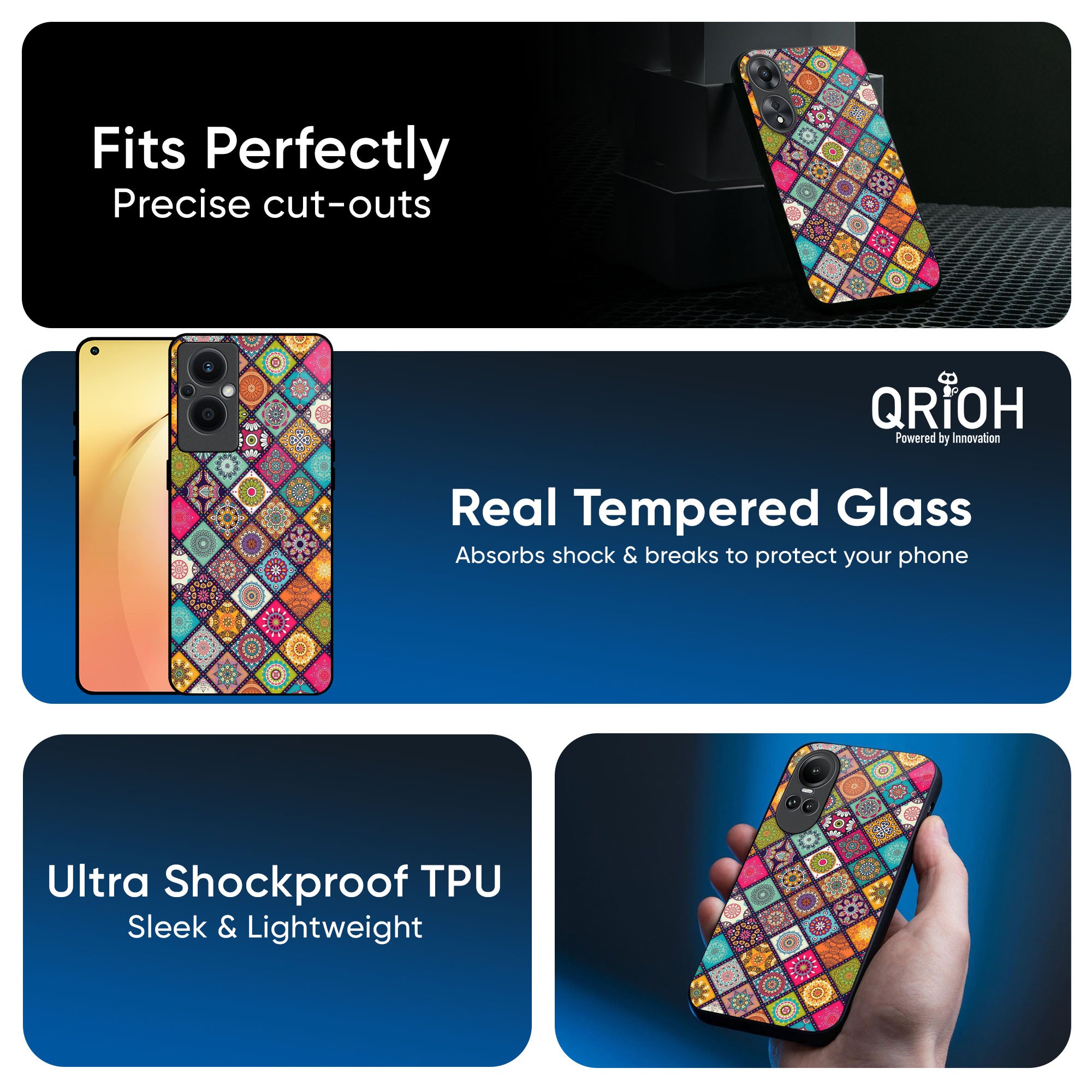 Multicolor Mandala Glass Case for OPPO A3 Pro 5G