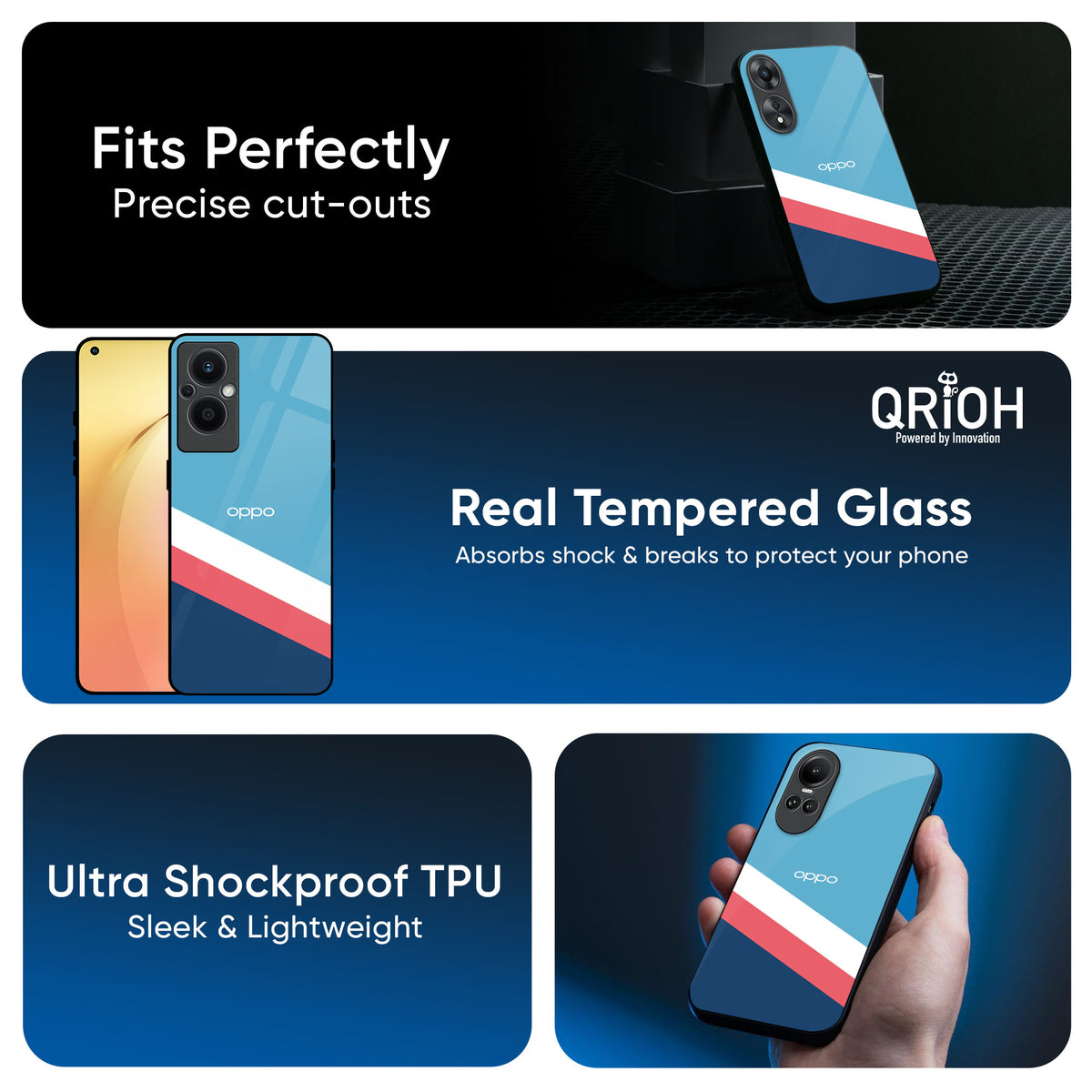 Pink & White Stripes Glass Case For Oppo Reno 12 Pro 5G