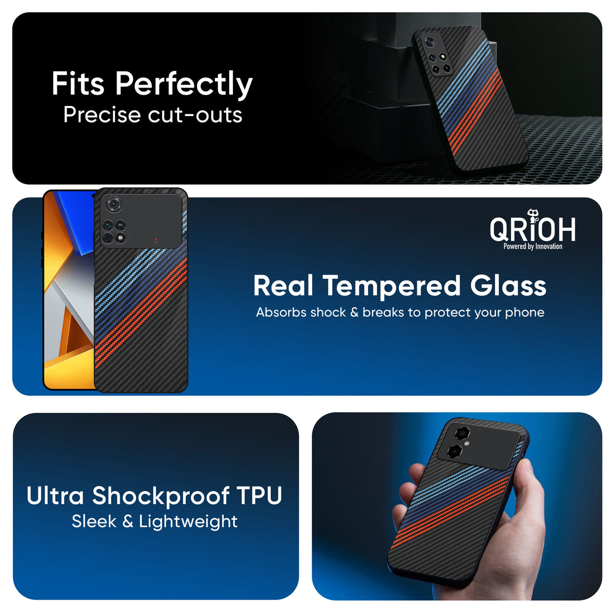 Carbon Inspired Glass Case for Poco M6 Pro 5G