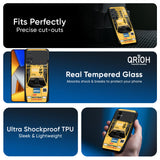 Yellow Racing Car Glass Case for Poco F4 5G