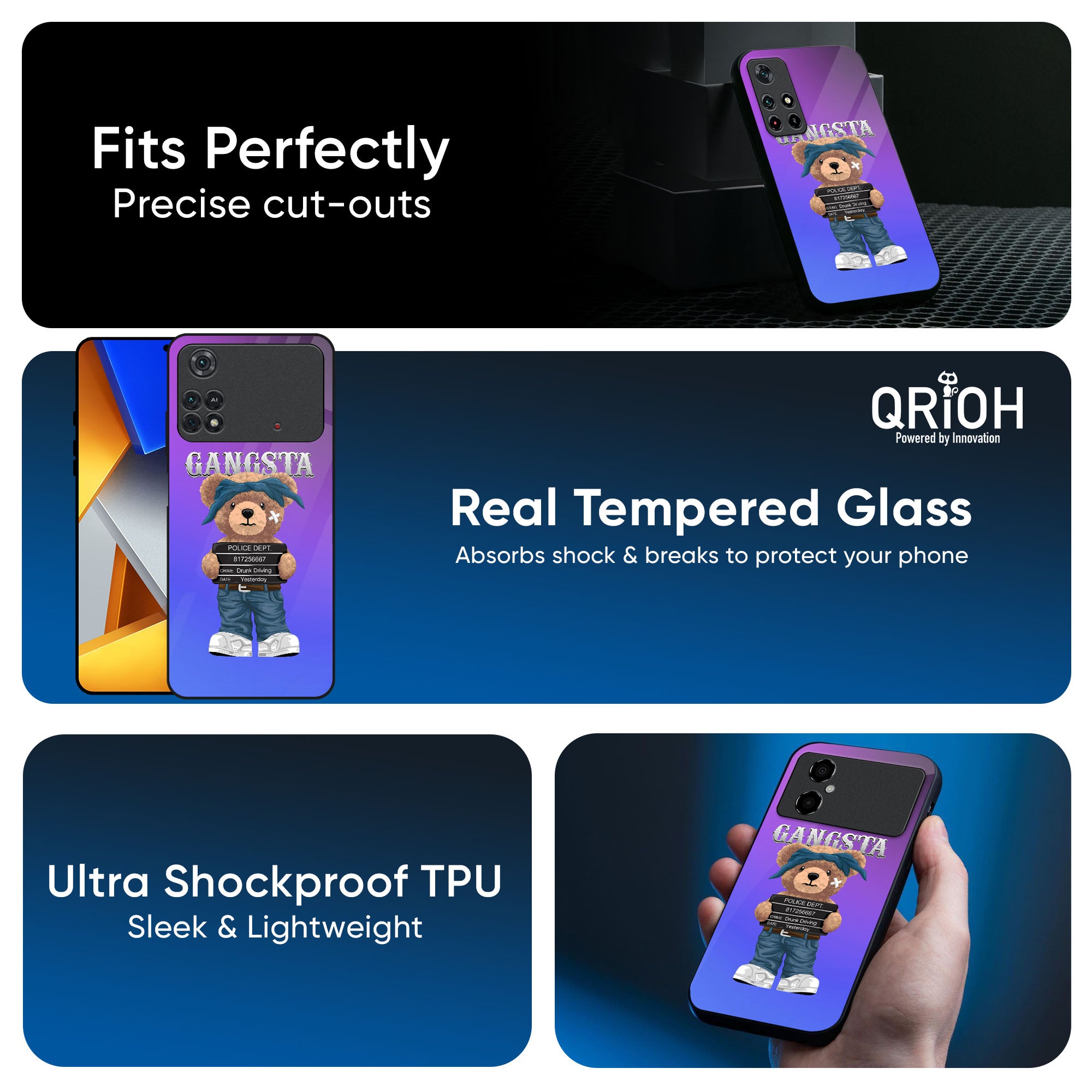 Gangsta Bear Glass Case for Poco X3
