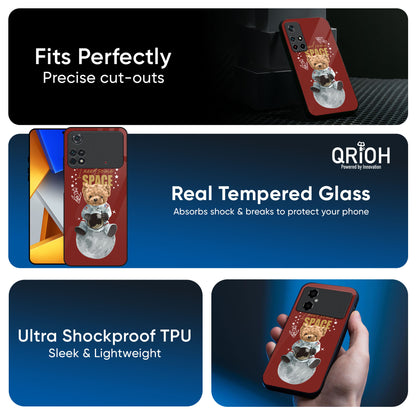 Astronaut Bear Glass Case for Poco M3