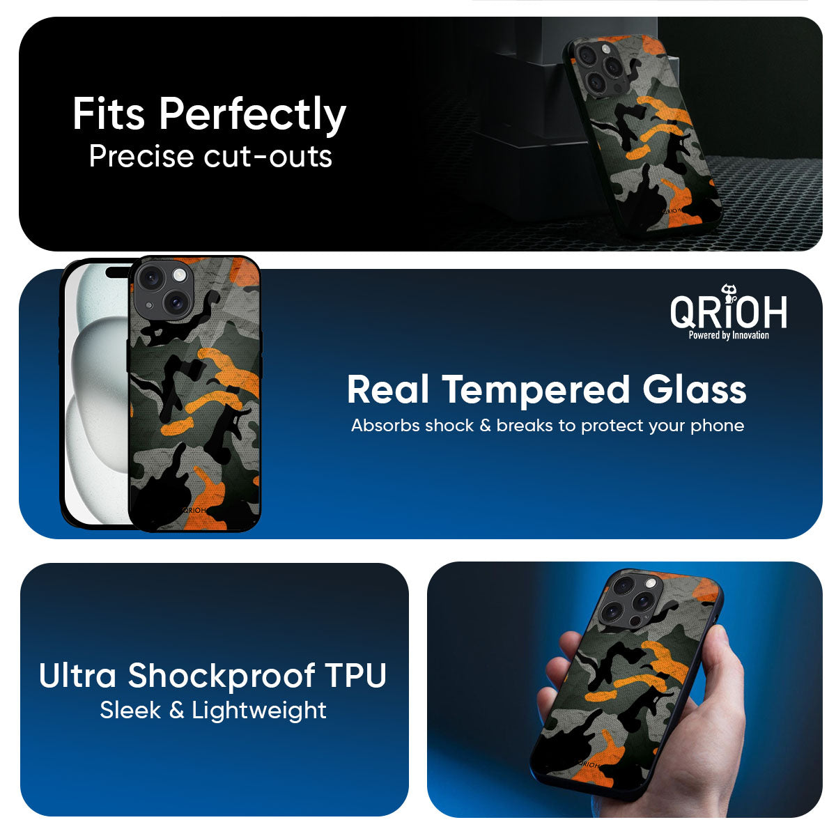 Camouflage Orange Glass Case For iPhone 17
