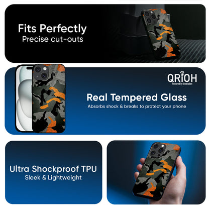 Camouflage Orange Glass Case For iPhone 17