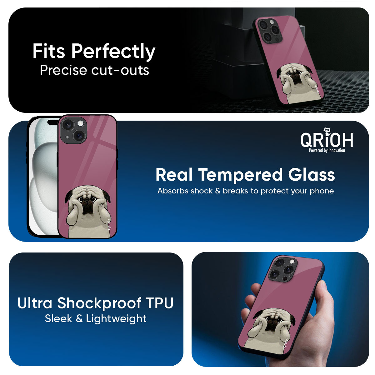 Funny Pug Face Glass Case For iPhone 17