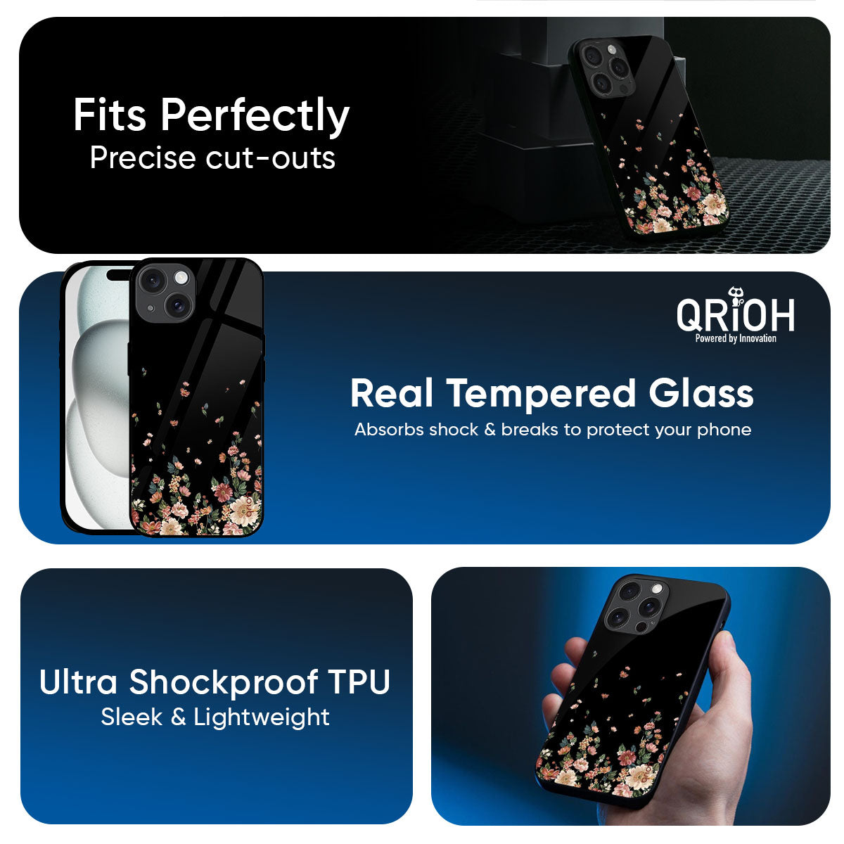Floating Floral Print Glass Case for iPhone 17