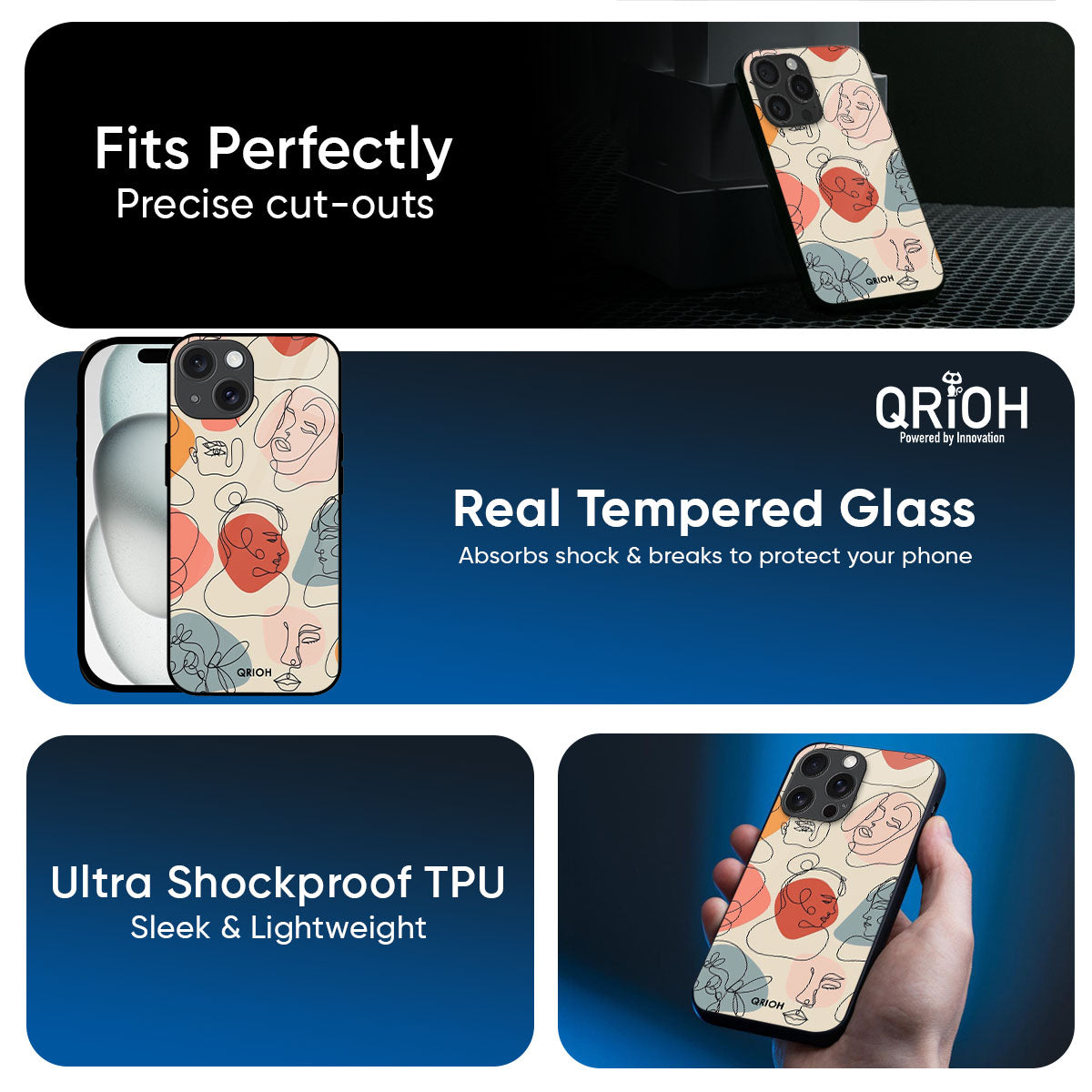 Abstract Faces Glass Case for iPhone 17 Pro
