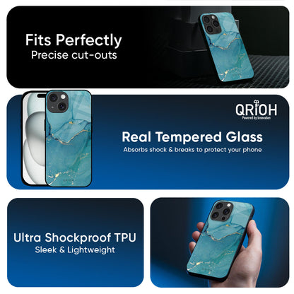 Blue Golden Glitter Glass Case for iPhone 17 Pro Max