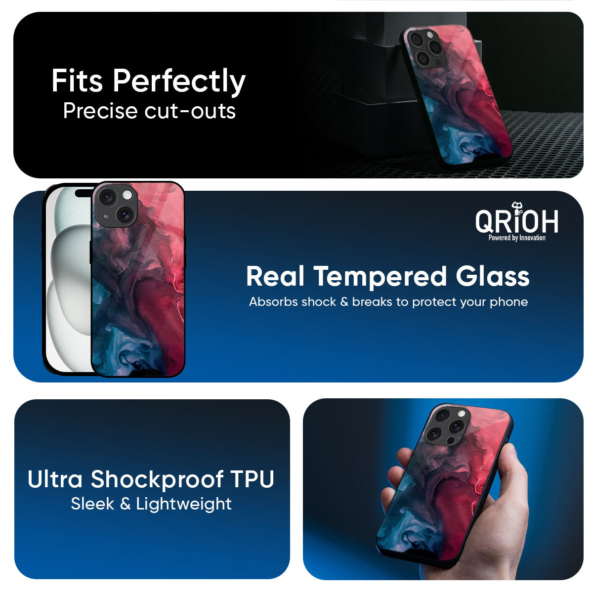 Blue & Red Smoke Glass Case for iPhone 17