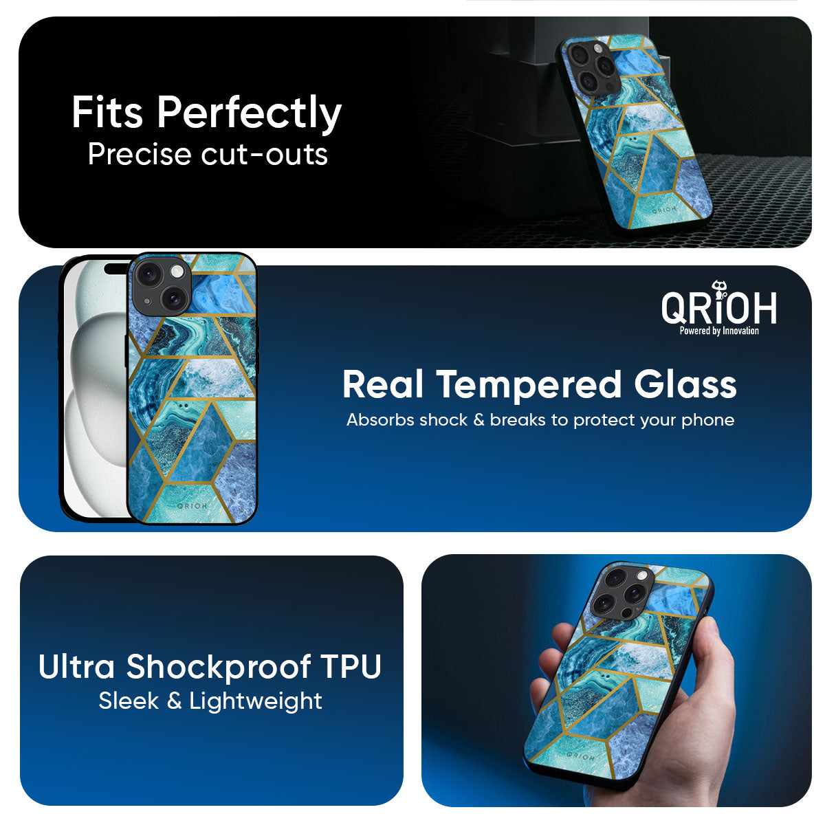 Turquoise Geometrical Marble Glass Case for iPhone 17