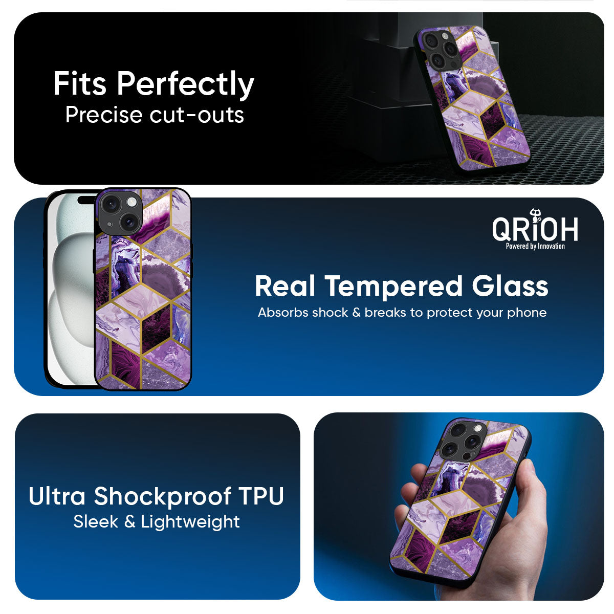 Purple Rhombus Marble Glass Case for iPhone 17