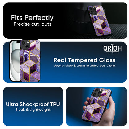 Purple Rhombus Marble Glass Case for iPhone 17