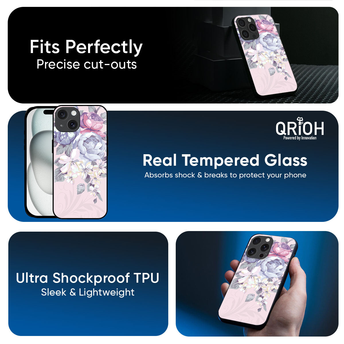 Elegant Floral Glass Case for iPhone 17