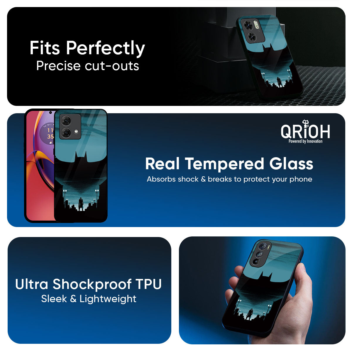 Cyan Bat Glass Case for Motorola Edge 70 Pro 5G
