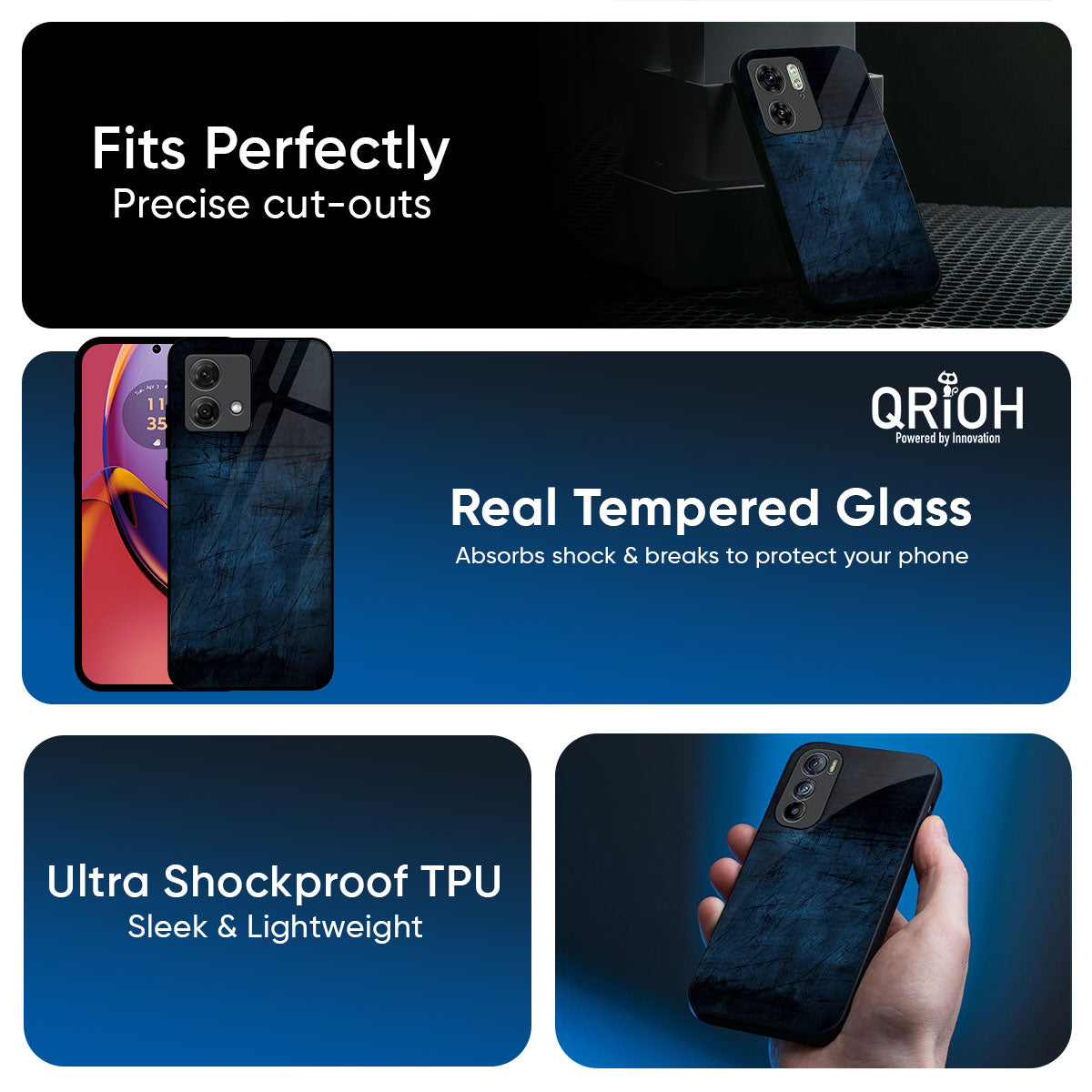 Dark Blue Grunge Glass Case for Motorola Edge 60 Fusion 5G