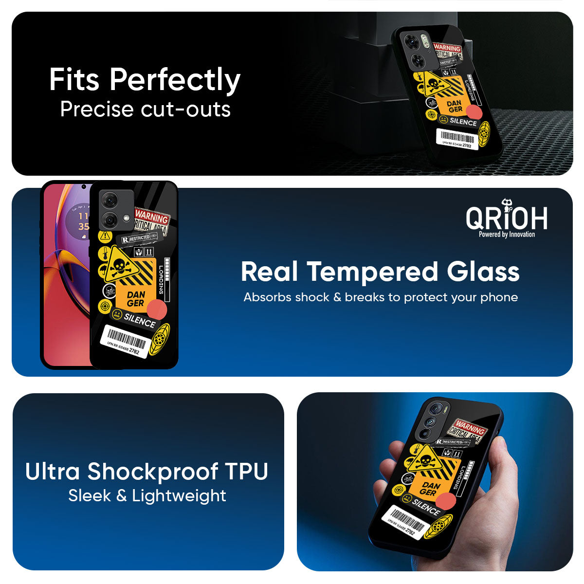 Danger Signs Glass Case for Motorola Edge 50 Fusion 5G