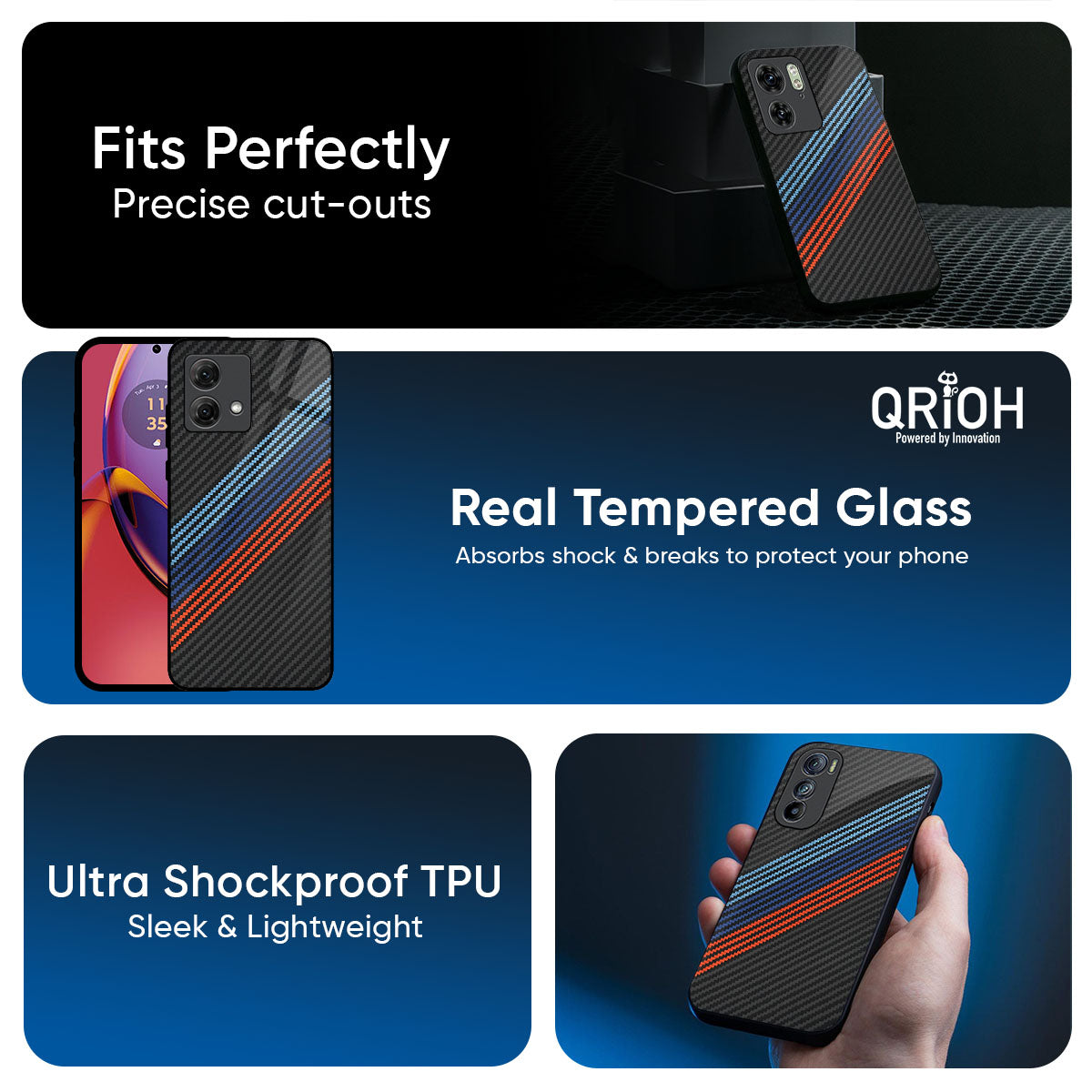 Carbon Inspired Glass Case for Motorola Edge G57 Power