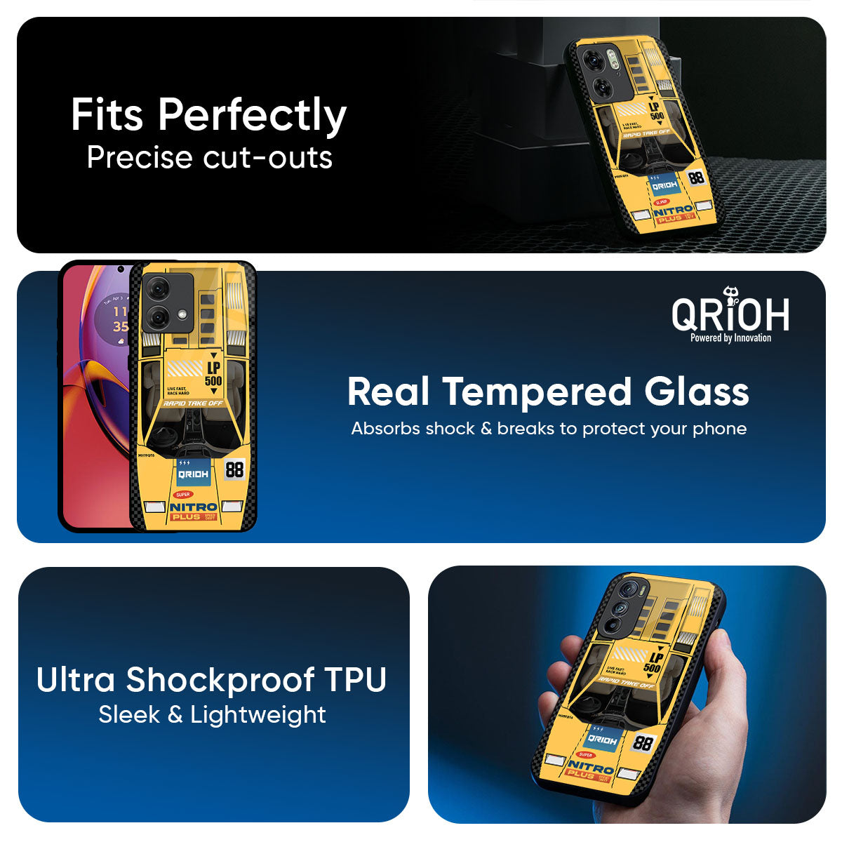 Yellow Racing Car Glass Case for Motorola Edge 70 Pro 5G