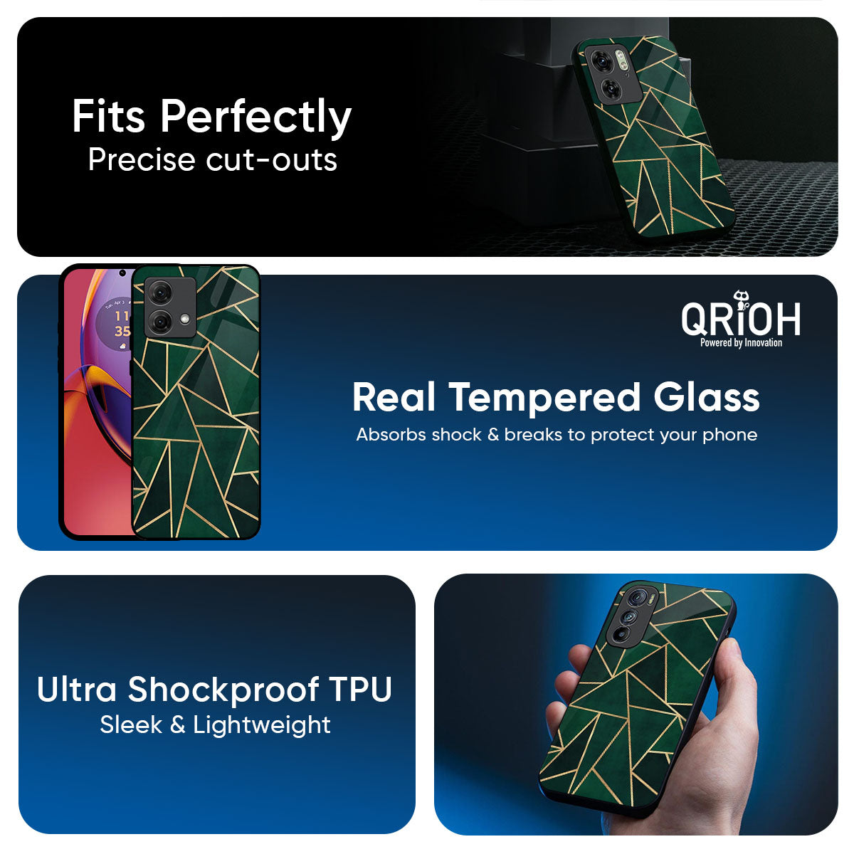 Abstract Green Glass Case For Motorola Edge 70 Pro 5G