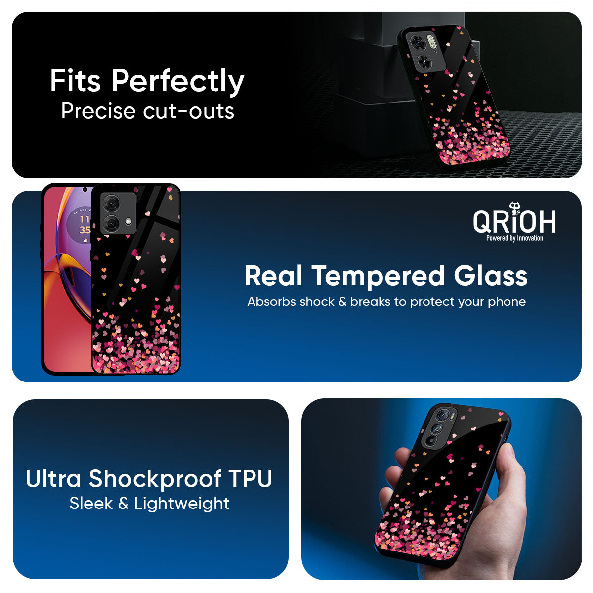 Heart Rain Fall Glass Case For Motorola G75 5G