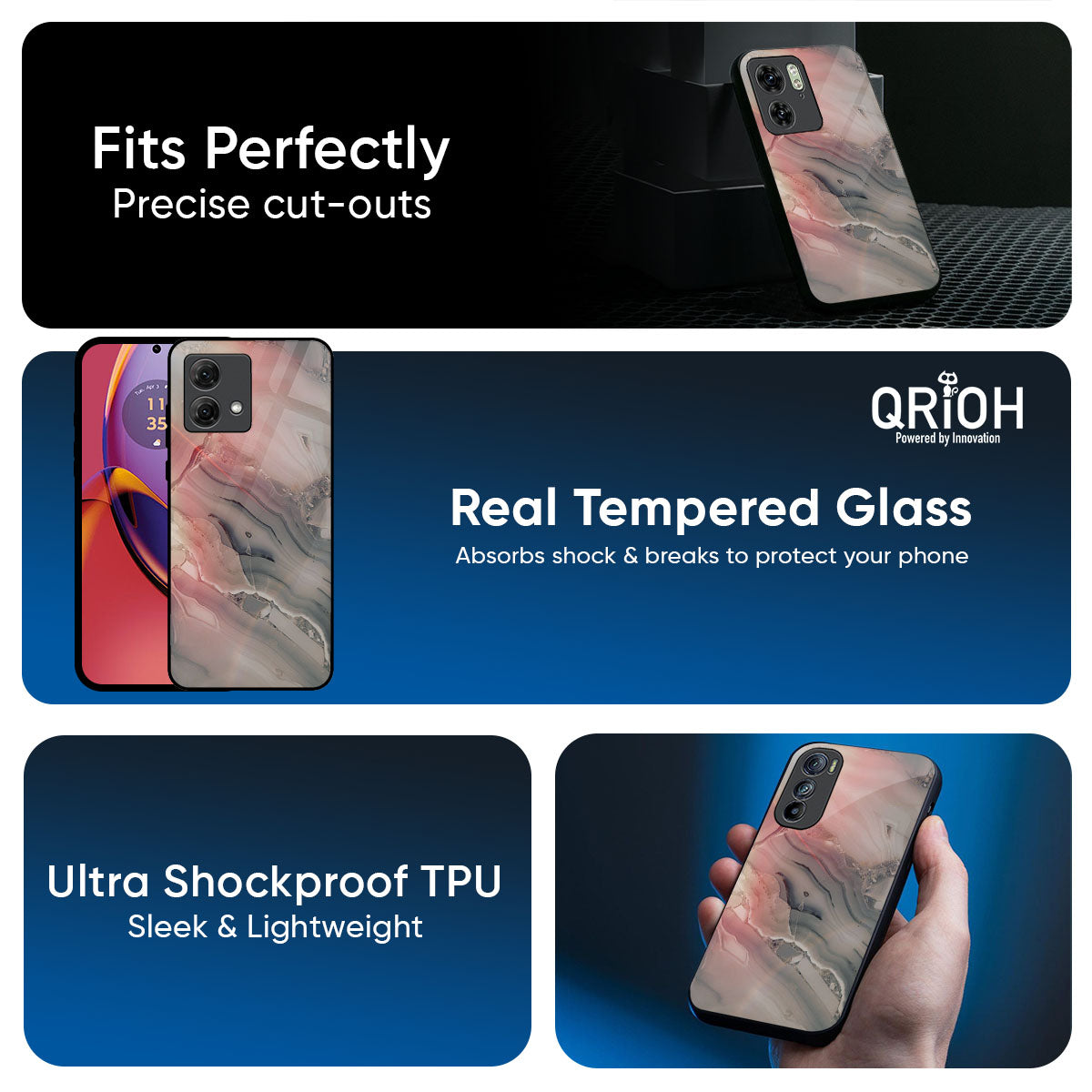 Pink And Grey Marble Glass Case For Motorola G05