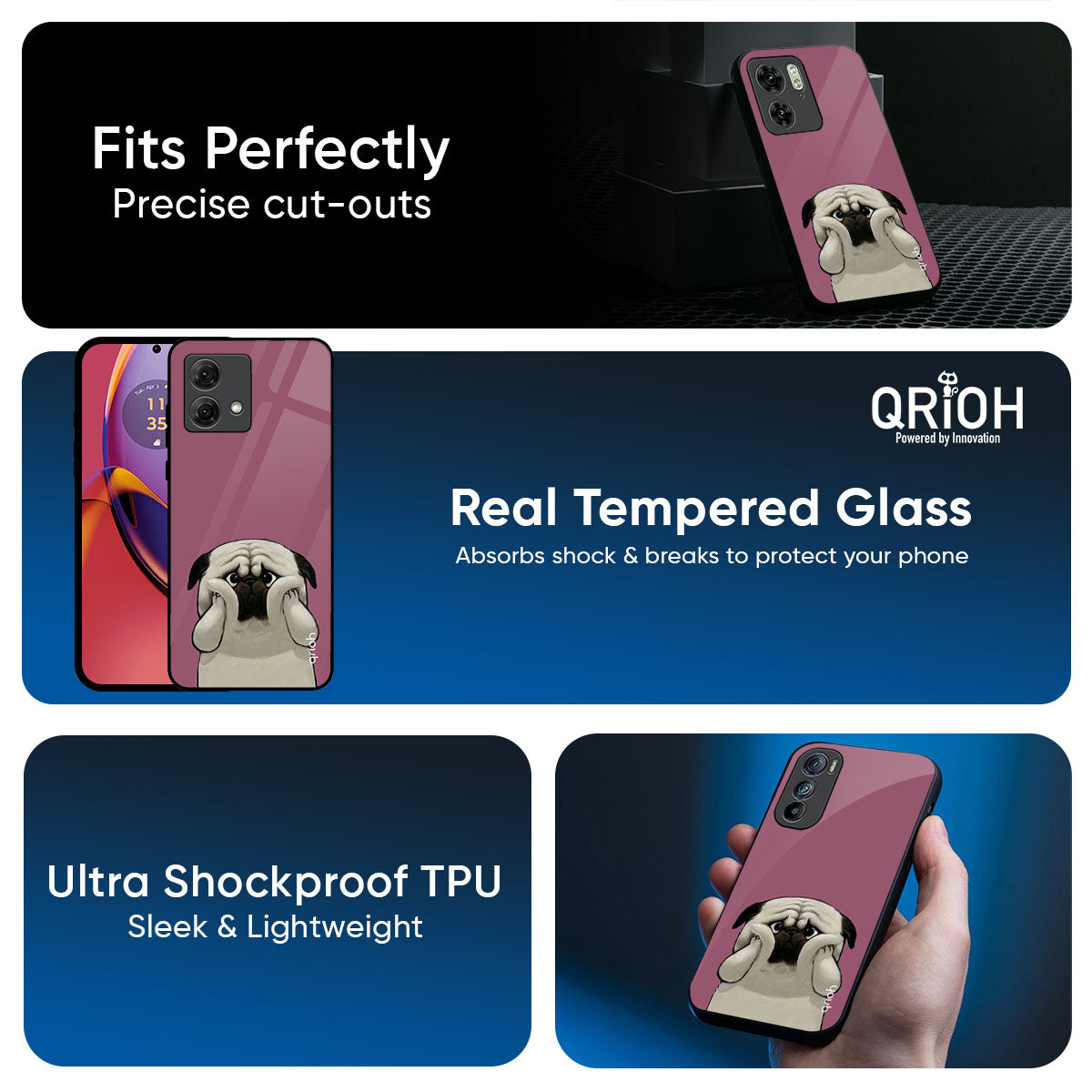 Funny Pug Face Glass Case For Motorola Edge 60 Pro