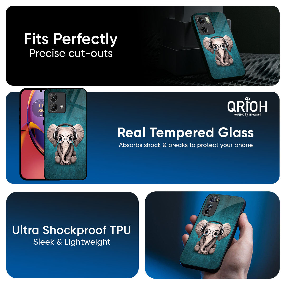 Adorable Baby Elephant Glass Case For Motorola Edge G57 Power