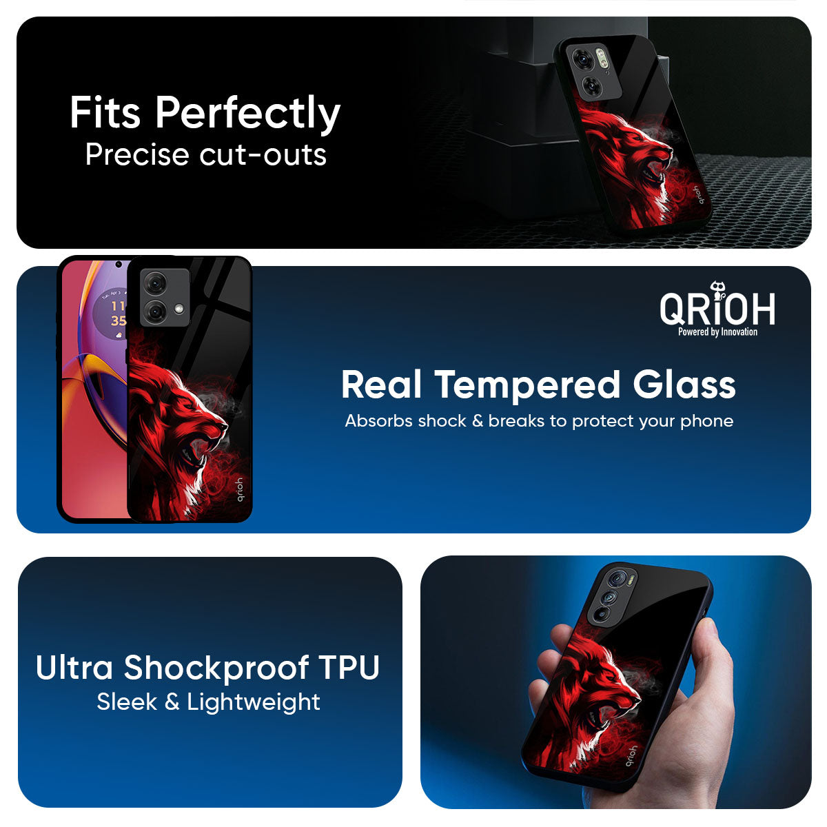 Red Angry Lion Glass Case for Motorola Edge 70 5G