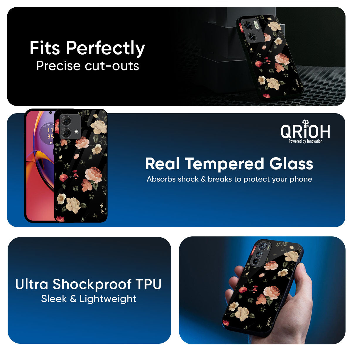 Black Spring Floral Glass Case for Motorola G05