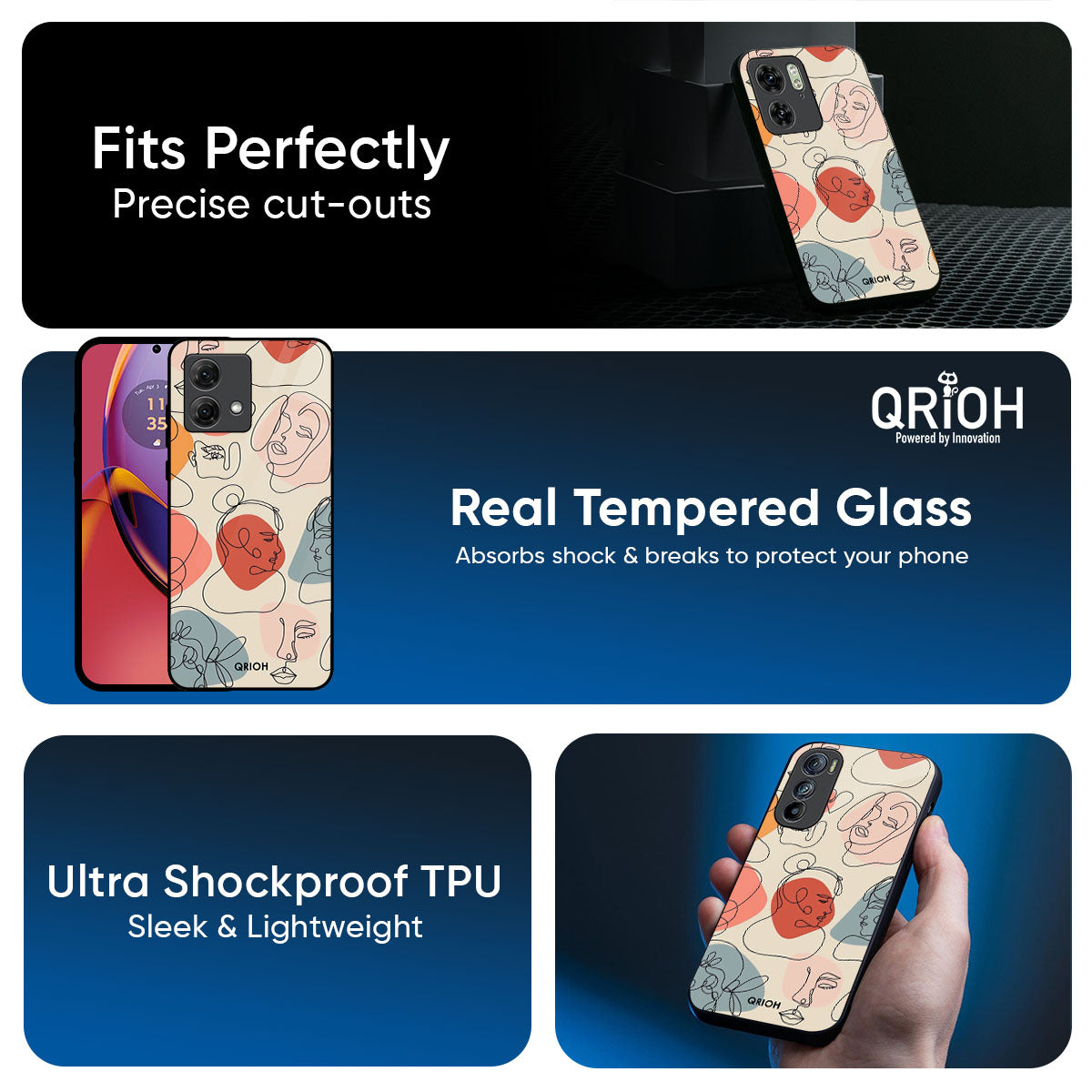 Abstract Faces Glass Case for Motorola Edge 60 Fusion 5G