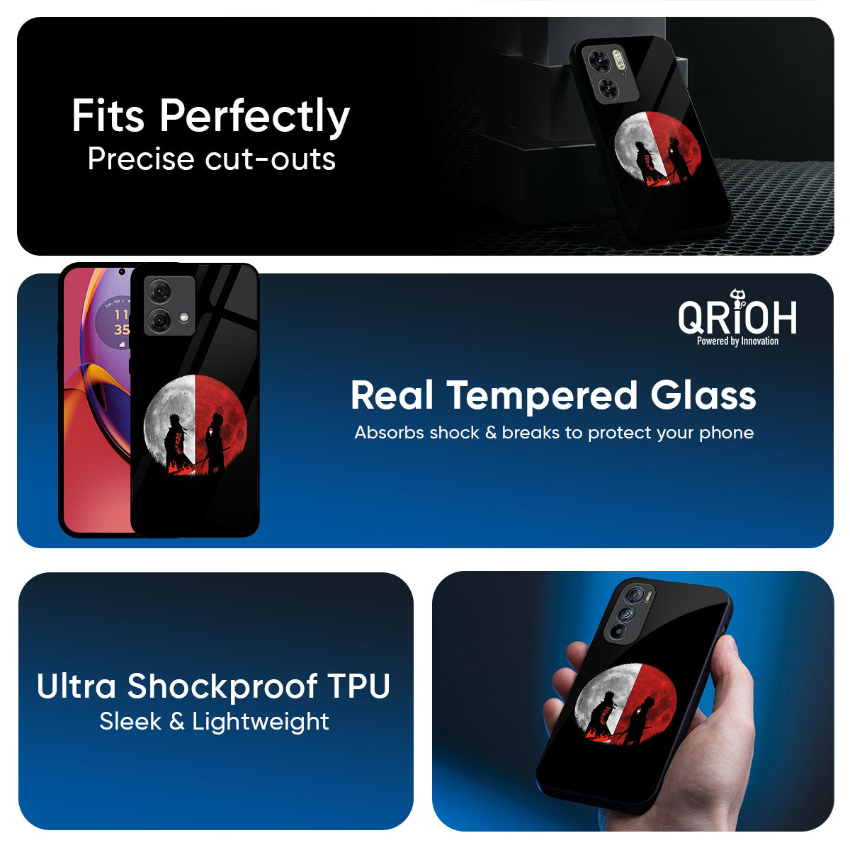 Anime Red Moon Glass Case for Motorola Edge 50 Fusion 5G