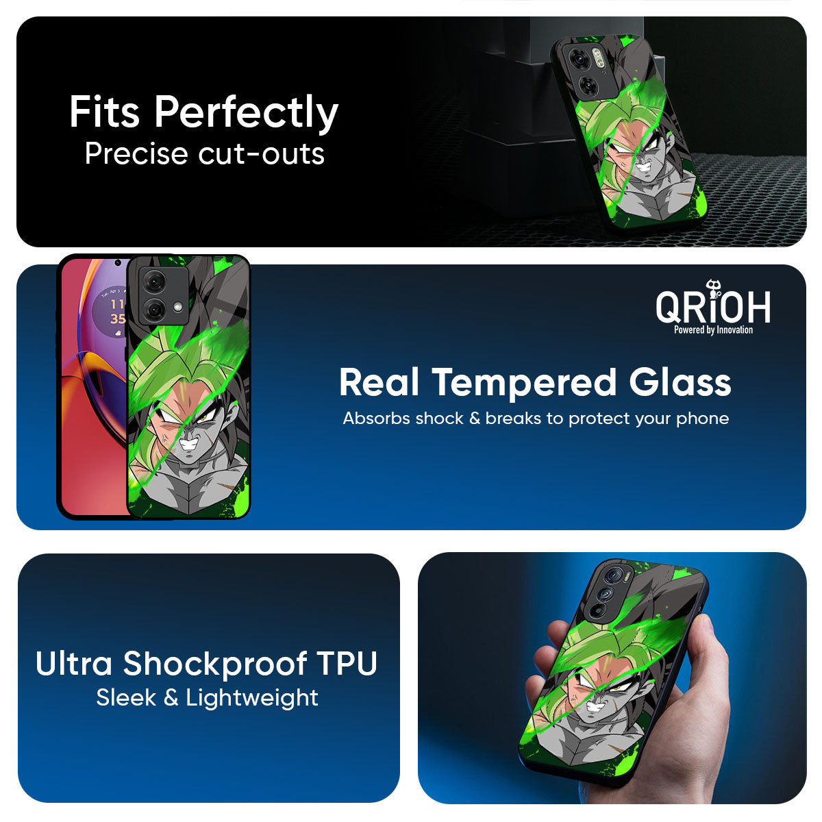 Anime Green Splash Glass Case for Motorola Edge 60 Pro