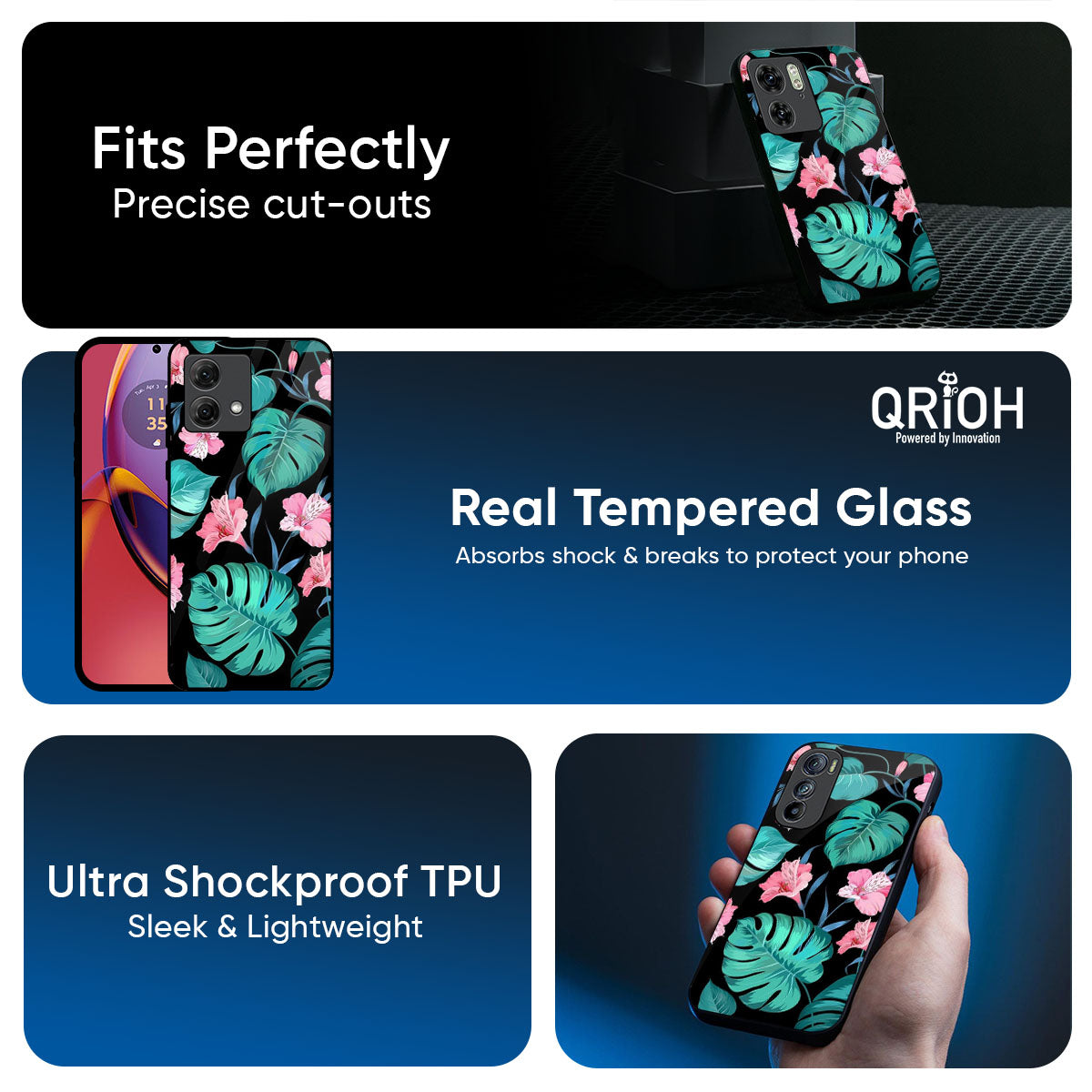 Tropical Leaves & Pink Flowers Glass Case for Motorola Edge G67 Power